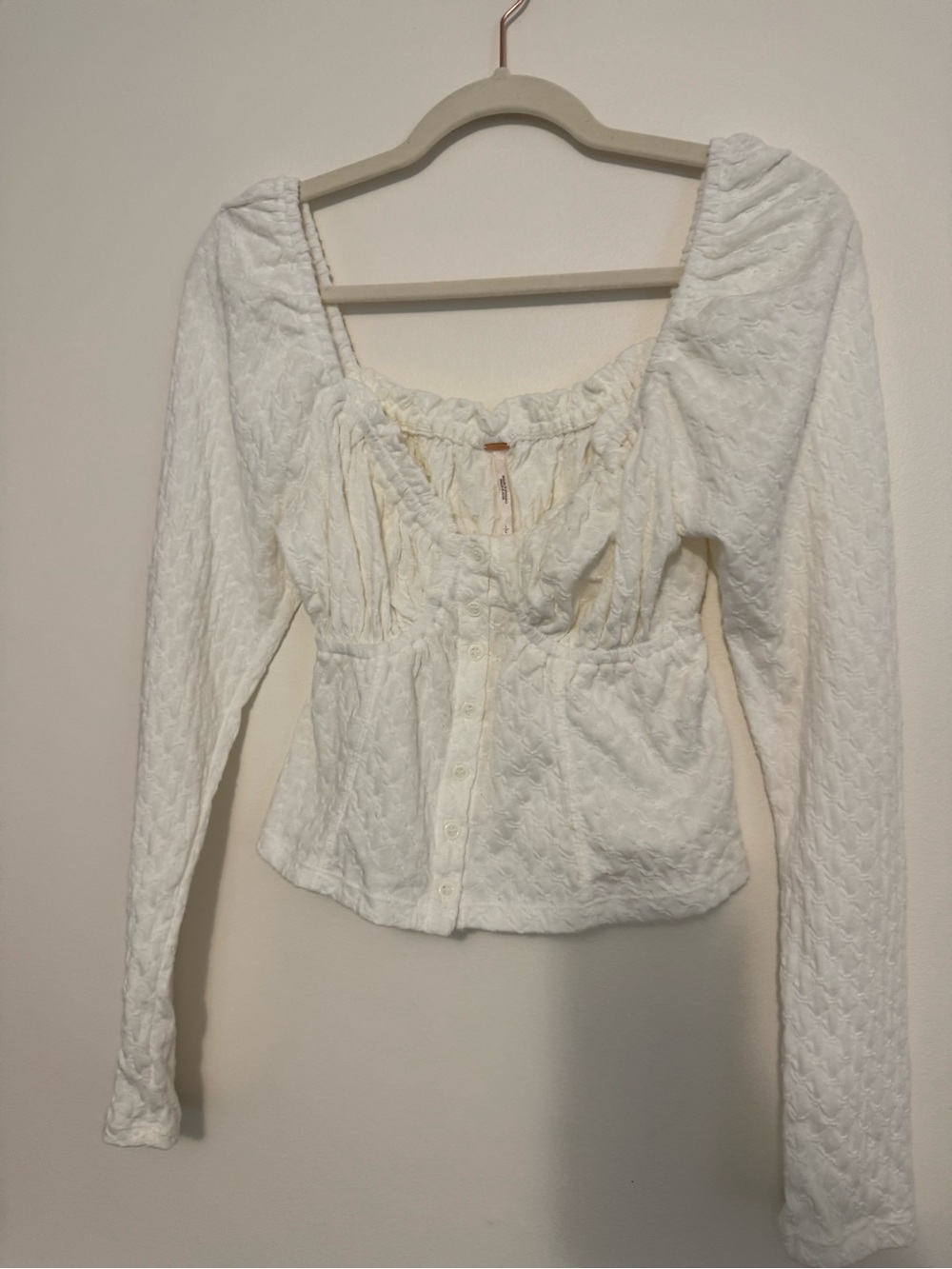 Free People White Puff Sleeve Peplum Top